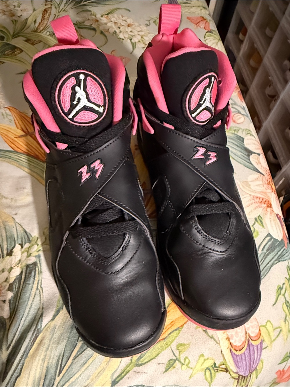 Jordan Kids Black and Pink High-Top Sneakers